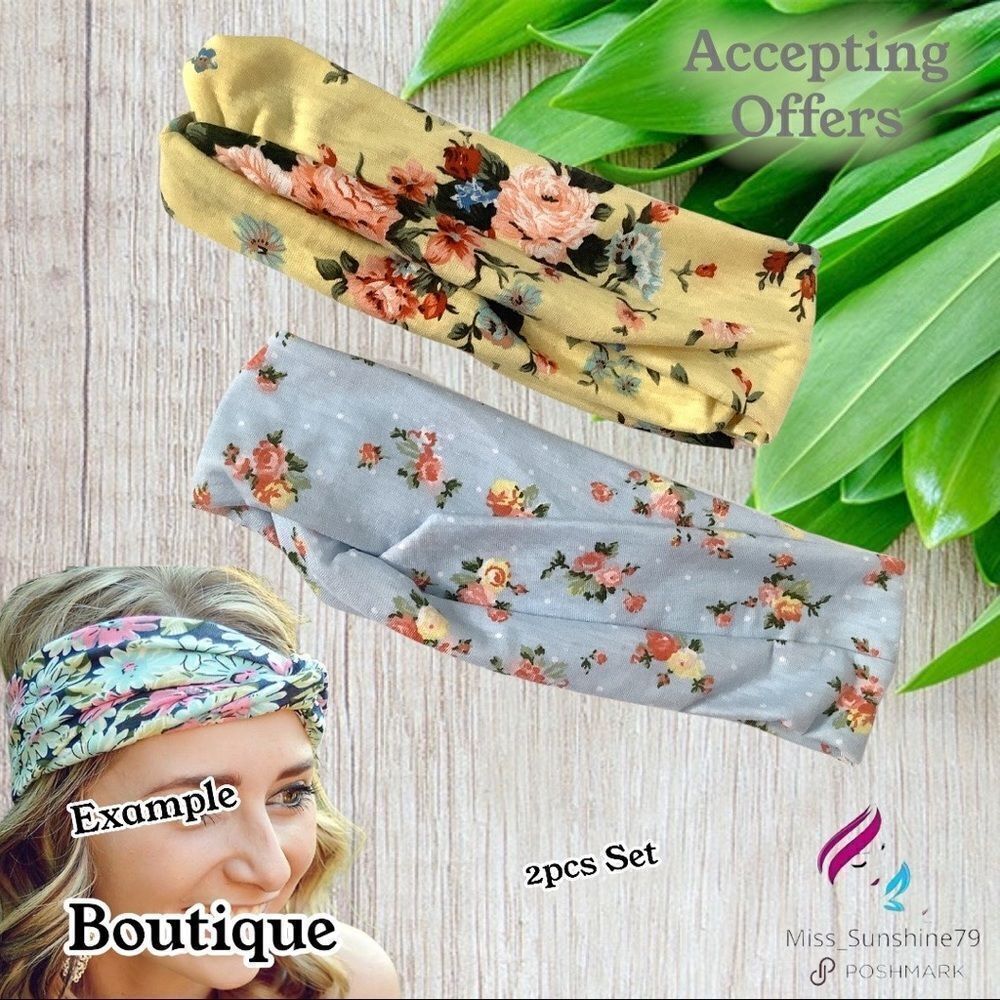 Boutique - 2 pcs headband Set - floral themed soft & comfy
